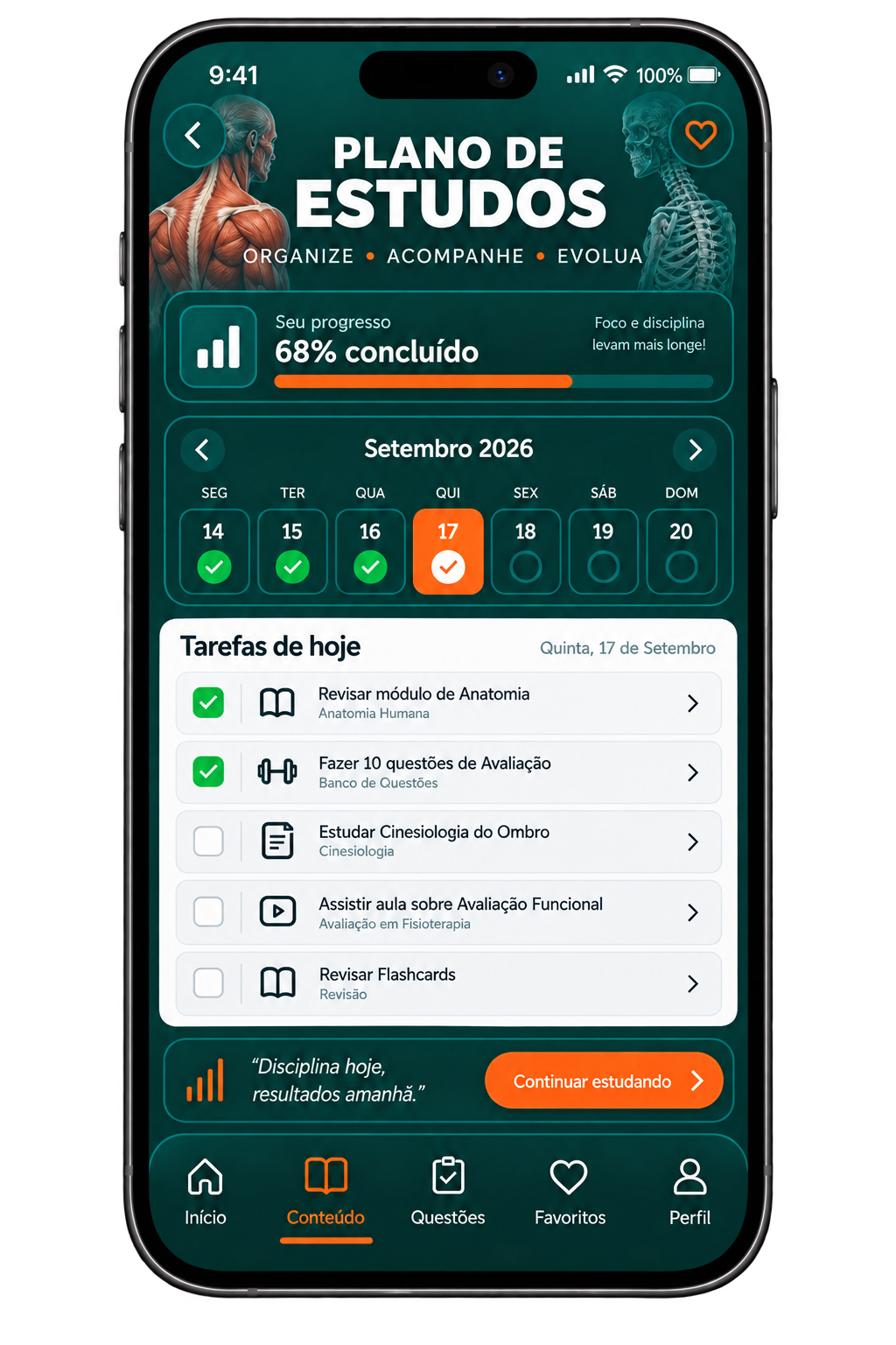 Mockup do Plano de Estudos para Enfermagem